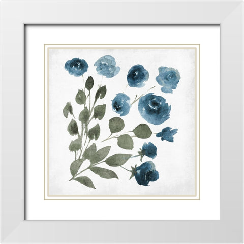 Blue Wash Floral 3 White Modern Wood Framed Art Print with Double Matting by Villa, Mlli