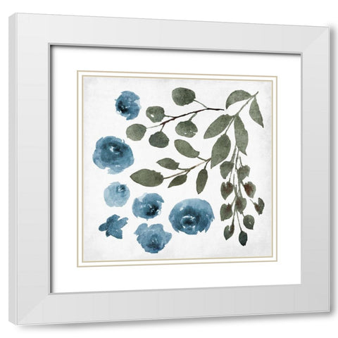Blue Wash Floral 4 White Modern Wood Framed Art Print with Double Matting by Villa, Mlli