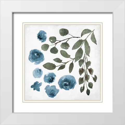 Blue Wash Floral 4 White Modern Wood Framed Art Print with Double Matting by Villa, Mlli