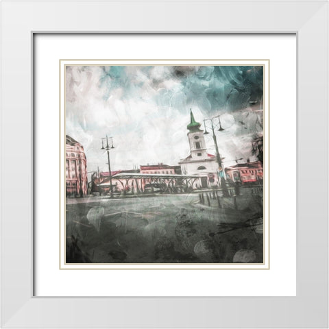 Budapest Streets Mate White Modern Wood Framed Art Print with Double Matting by Villa, Mlli