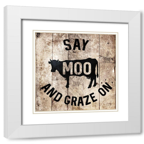 Say Moo White Modern Wood Framed Art Print with Double Matting by Villa, Milli