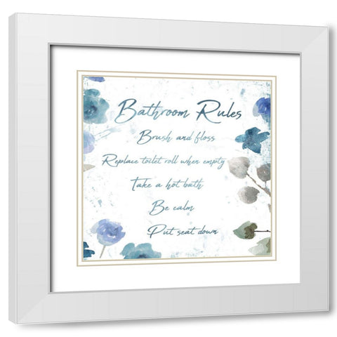 Floral Bathroom Rules White Modern Wood Framed Art Print with Double Matting by Villa, Mlli
