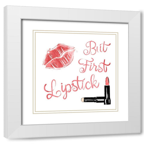 But First Lipstick White Modern Wood Framed Art Print with Double Matting by Villa, Mlli