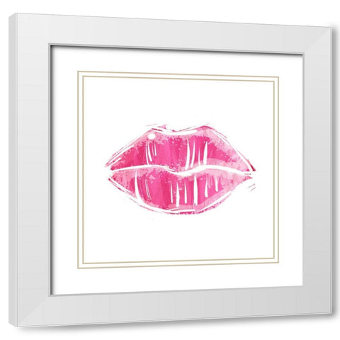 Pink Lips White Modern Wood Framed Art Print with Double Matting by Villa, Mlli
