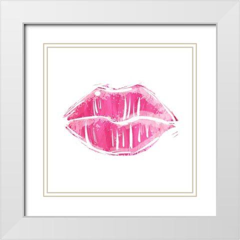 Pink Lips White Modern Wood Framed Art Print with Double Matting by Villa, Mlli