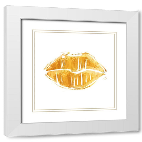 Gold Lips White Modern Wood Framed Art Print with Double Matting by Villa, Mlli