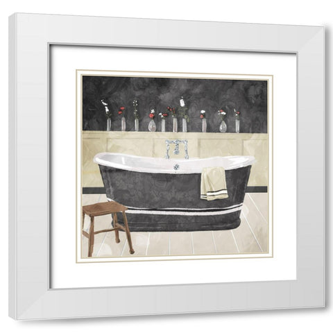 Bathroom Florals Dark White Modern Wood Framed Art Print with Double Matting by Villa, Mlli