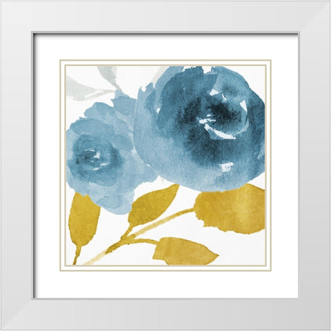 Floral blues Mate White Modern Wood Framed Art Print with Double Matting by Villa, Mlli