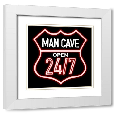 Open Man Cave Neon White Modern Wood Framed Art Print with Double Matting by Villa, Mlli