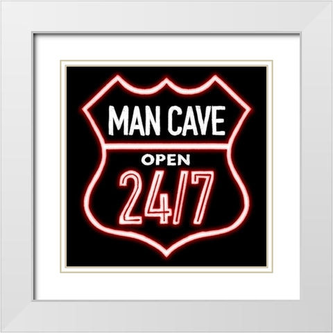 Open Man Cave Neon White Modern Wood Framed Art Print with Double Matting by Villa, Mlli
