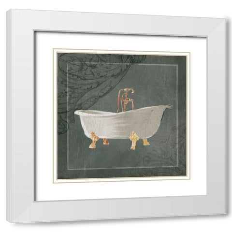 Victorian Muted Green Bathtub White Modern Wood Framed Art Print with Double Matting by Villa, Milli