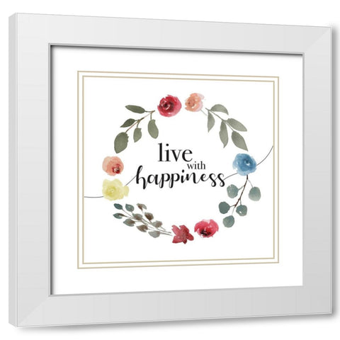 Live With Happiness White Modern Wood Framed Art Print with Double Matting by Villa, Milli