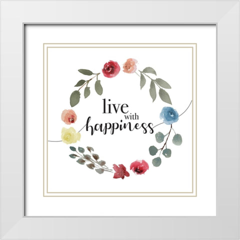 Live With Happiness White Modern Wood Framed Art Print with Double Matting by Villa, Milli