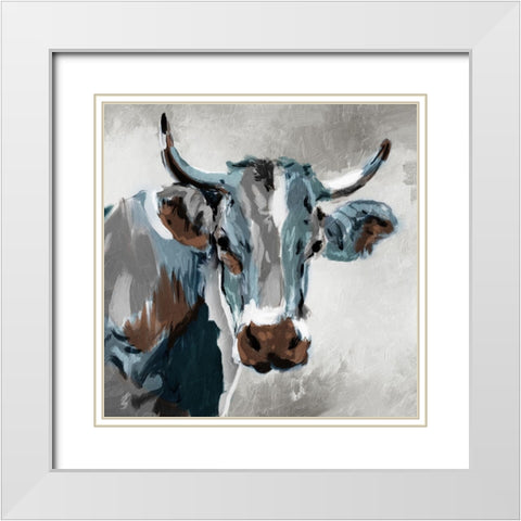 Looking Cow White Modern Wood Framed Art Print with Double Matting by Villa, Milli