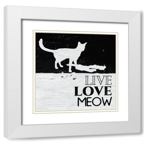 Live Love Meow White Modern Wood Framed Art Print with Double Matting by Villa, Milli
