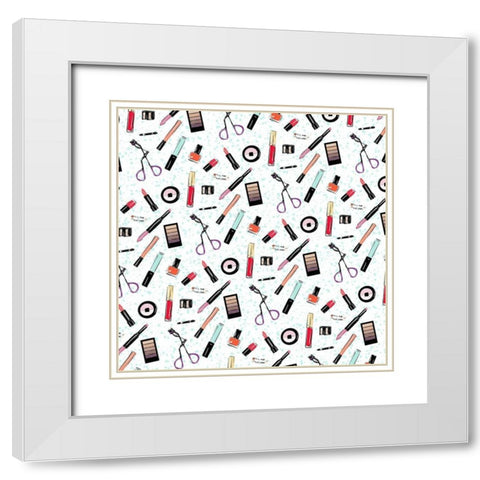 Laid Out Makeup White Modern Wood Framed Art Print with Double Matting by Villa, Milli