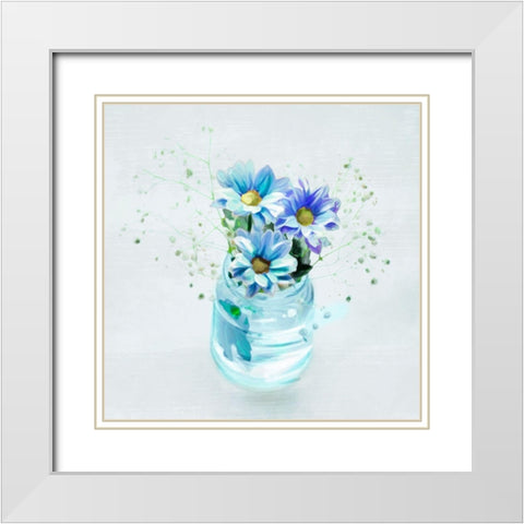 Flowers In Blues White Modern Wood Framed Art Print with Double Matting by Villa, Milli