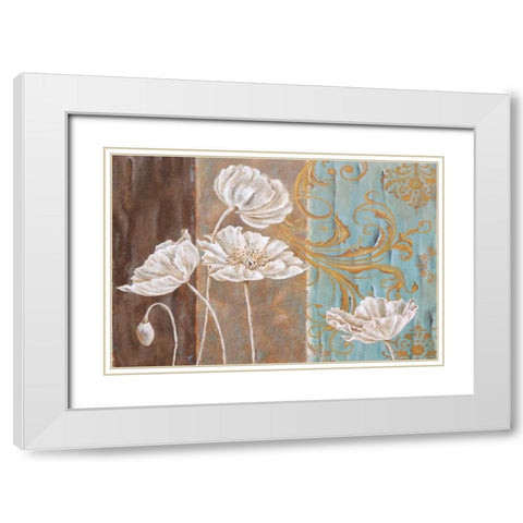 White Poppy and Queen Annes Lace I White Modern Wood Framed Art Print with Double Matting by St. Jean, Nora