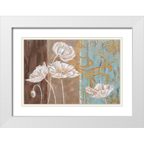 White Poppy and Queen Annes Lace I White Modern Wood Framed Art Print with Double Matting by St. Jean, Nora