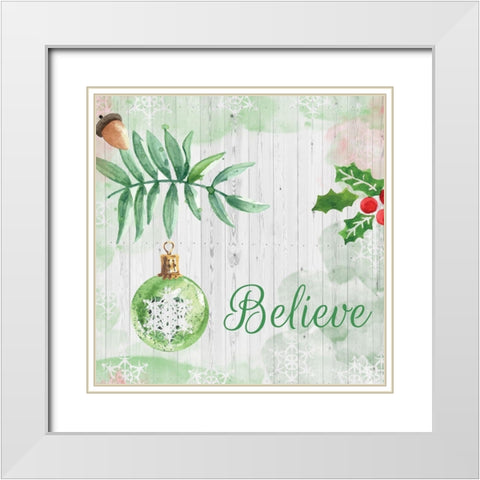 Christmas Believe Green White Modern Wood Framed Art Print with Double Matting by Fraser, Orane