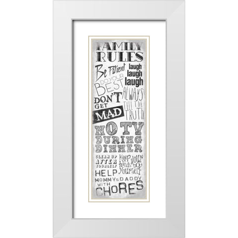 Family Rules White Modern Wood Framed Art Print with Double Matting by OnRei