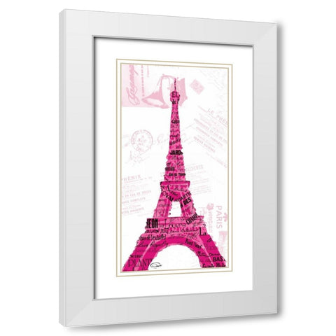 Pink Eiffel White Modern Wood Framed Art Print with Double Matting by OnRei