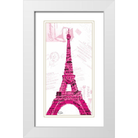 Pink Eiffel White Modern Wood Framed Art Print with Double Matting by OnRei