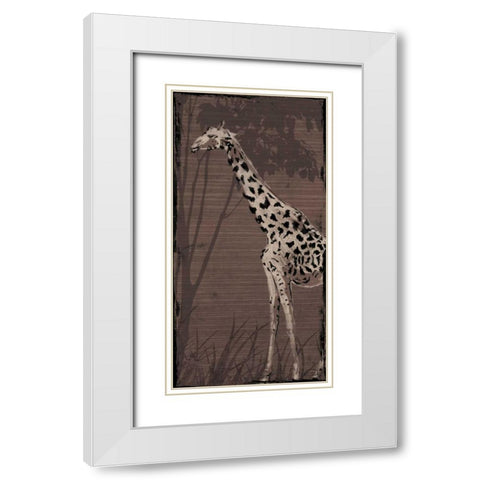 Giraffe White Modern Wood Framed Art Print with Double Matting by OnRei