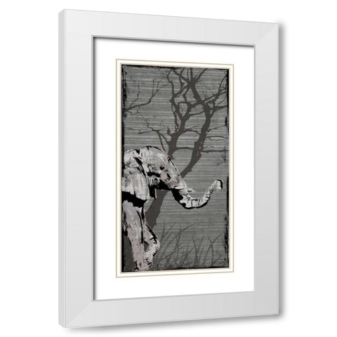 Gery Elephant White Modern Wood Framed Art Print with Double Matting by OnRei