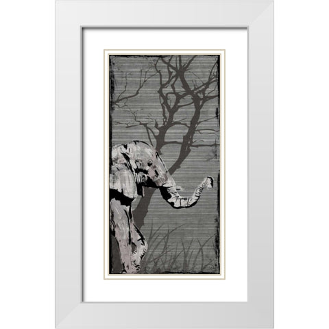 Gery Elephant White Modern Wood Framed Art Print with Double Matting by OnRei