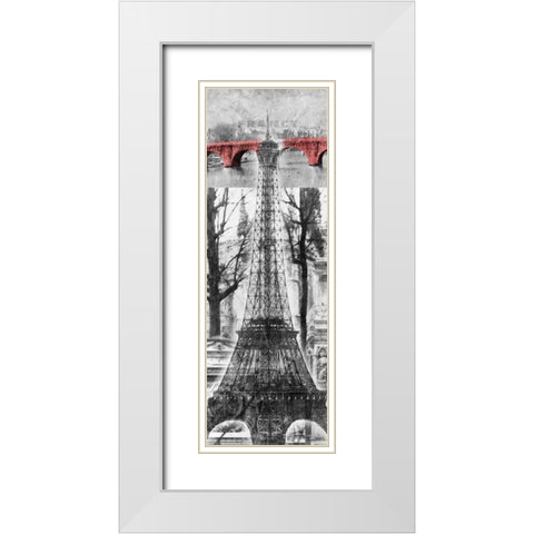 Paris Collage White Modern Wood Framed Art Print with Double Matting by OnRei