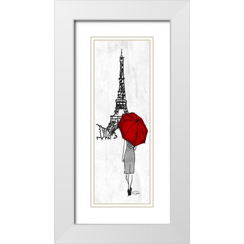 Eiffel Umbrella White Modern Wood Framed Art Print with Double Matting by OnRei