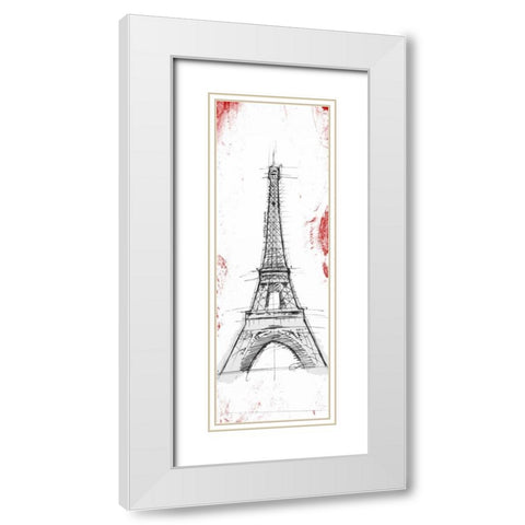 Eiffel Red Pop Sketch White Modern Wood Framed Art Print with Double Matting by OnRei