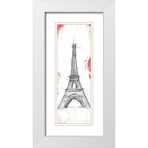 Eiffel Red Pop Sketch White Modern Wood Framed Art Print with Double Matting by OnRei