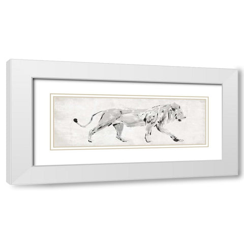 Sketched Lion White Modern Wood Framed Art Print with Double Matting by OnRei