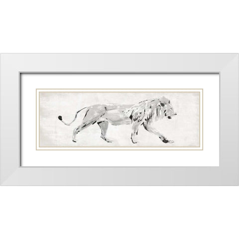 Sketched Lion White Modern Wood Framed Art Print with Double Matting by OnRei