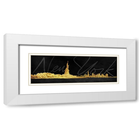 Golden Statue White Modern Wood Framed Art Print with Double Matting by OnRei