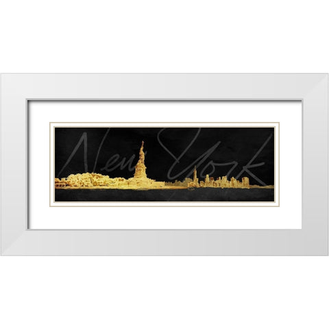 Golden Statue White Modern Wood Framed Art Print with Double Matting by OnRei