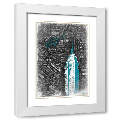 Empire Teal White Modern Wood Framed Art Print with Double Matting by OnRei