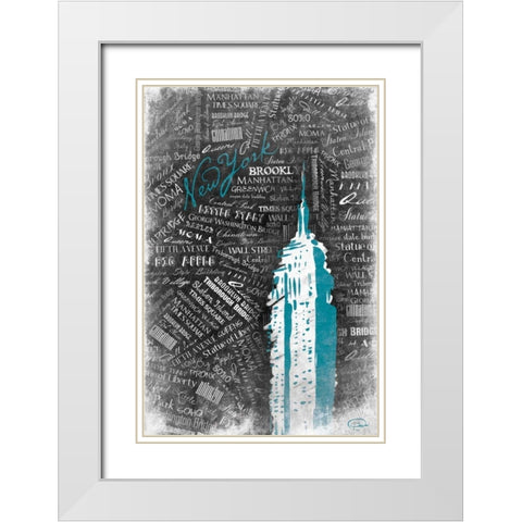 Empire Teal White Modern Wood Framed Art Print with Double Matting by OnRei