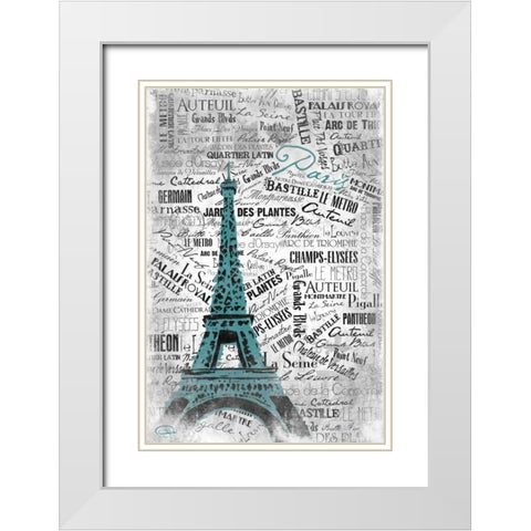 Eiffel White Modern Wood Framed Art Print with Double Matting by OnRei