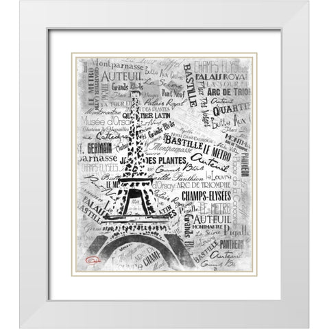 Eiffel NO PARIS White Modern Wood Framed Art Print with Double Matting by OnRei