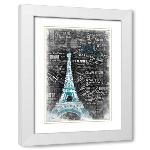 Eiffel Teal White Modern Wood Framed Art Print with Double Matting by OnRei