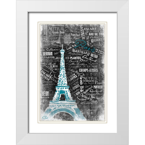 Eiffel Teal White Modern Wood Framed Art Print with Double Matting by OnRei