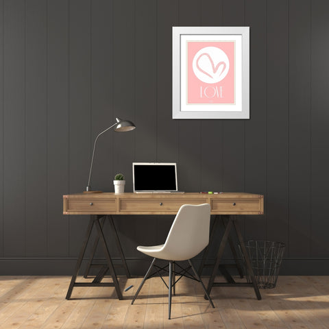 PINK LOVE White Modern Wood Framed Art Print with Double Matting by OnRei