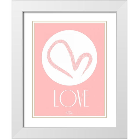 PINK LOVE White Modern Wood Framed Art Print with Double Matting by OnRei