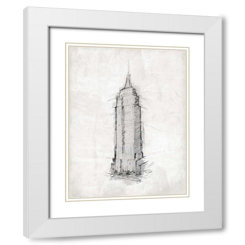 Empire Sketch White Modern Wood Framed Art Print with Double Matting by OnRei