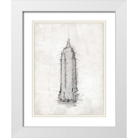 Empire Sketch White Modern Wood Framed Art Print with Double Matting by OnRei