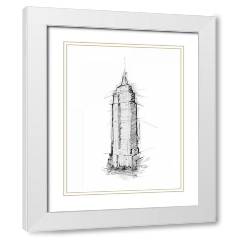 Empire STATE Sketch White Modern Wood Framed Art Print with Double Matting by OnRei