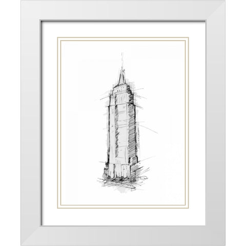 Empire STATE Sketch White Modern Wood Framed Art Print with Double Matting by OnRei